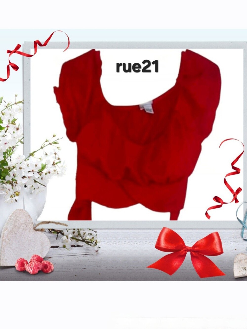 Rue21 Vibrant Red Women's Puff Sleeved Blouse Size Large
